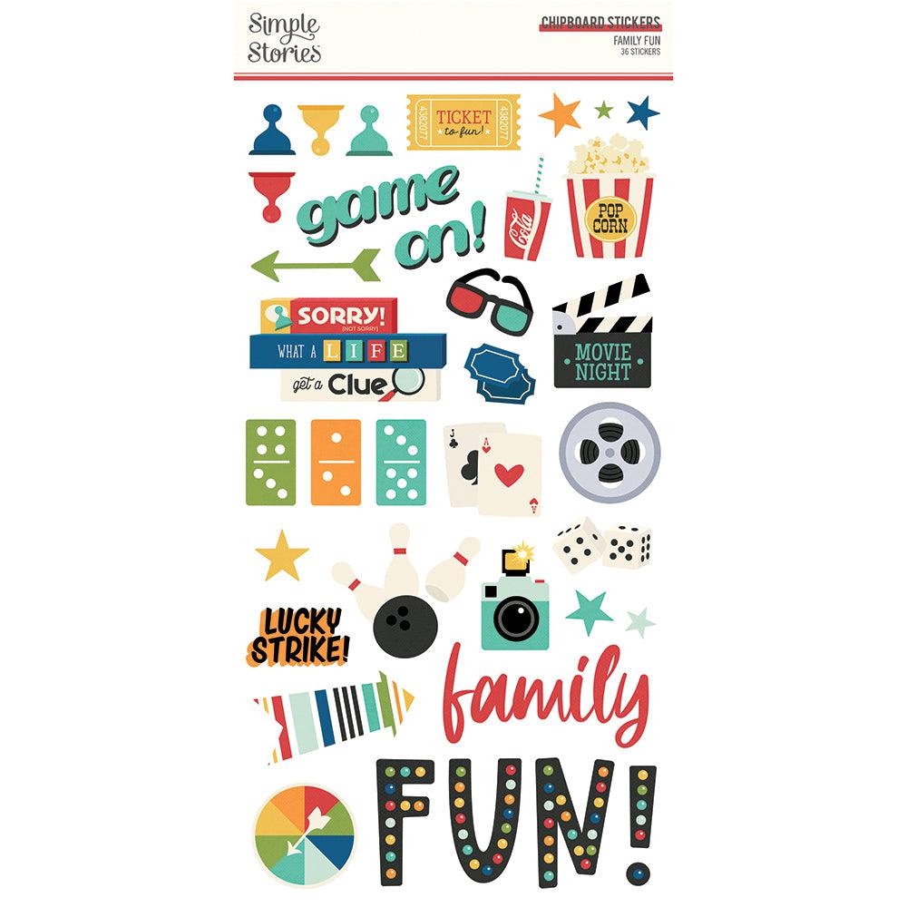 Family Fun Collection 6 x 12 Scrapbook Chipboard Stickers by Simple Stories-36 Stickers - Scrapbook Supply Companies