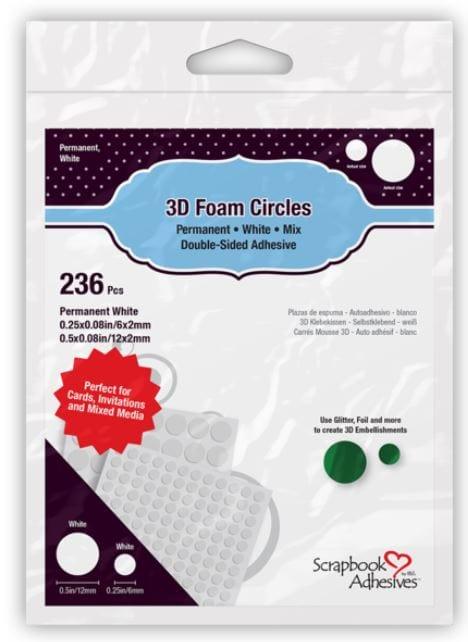 Foam Collection 3D White, Mixed Size, Double-Sided, Self-Adhesive, Permanent Foam Circles (.50 & .25) - Pkg. of 236 - Scrapbook Supply Companies