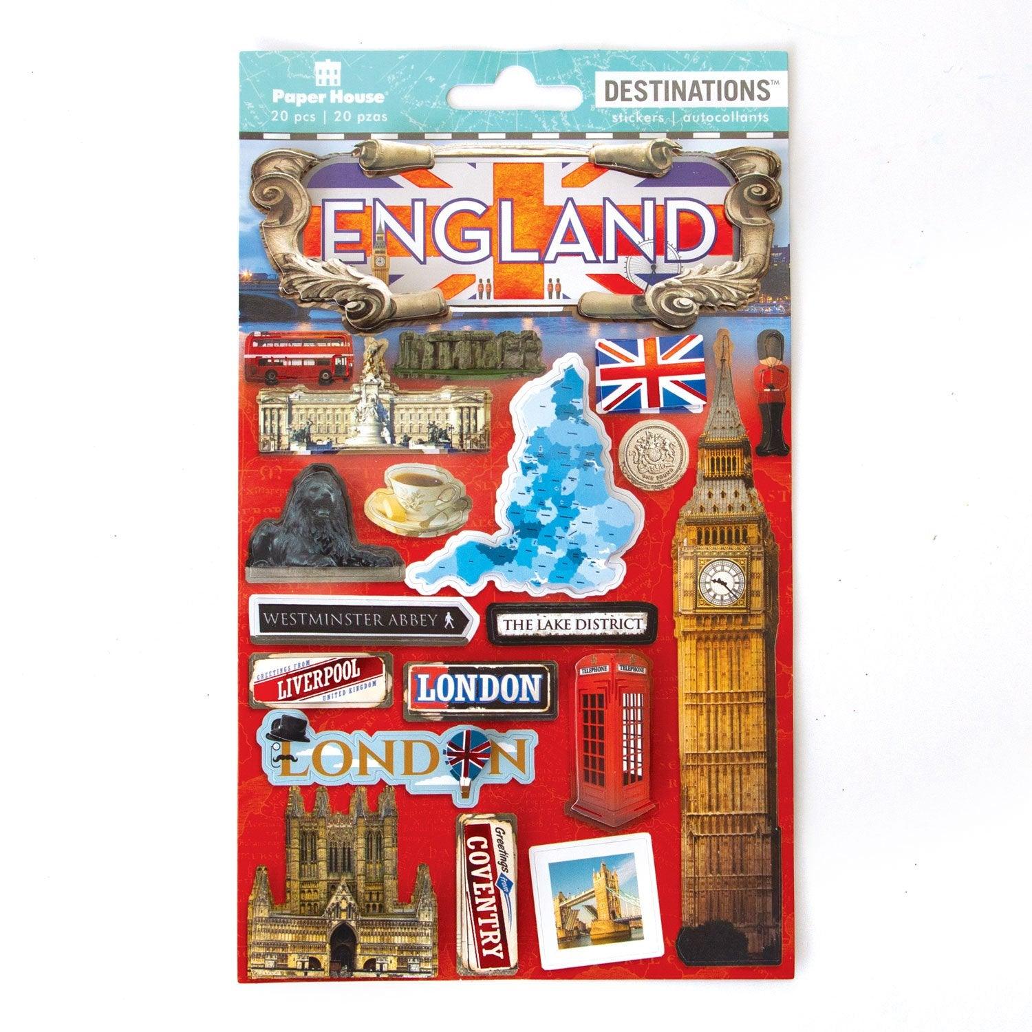 Destinations Collection England 5 x 7 3D Foil Scrapbook Embellishment by Paper House Productions - Scrapbook Supply Companies