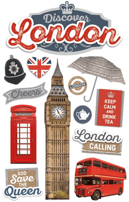 Discover England Collection London 3D Glitter 4.5 x 7 Scrapbook Embellishment by Paper House Productions - Scrapbook Supply Companies