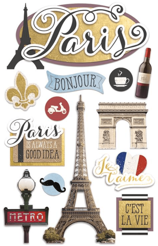 Discover France Collection Paris 3D Glitter 4.5 x 7 Scrapbook Embellishment by Paper House Productions - Scrapbook Supply Companies