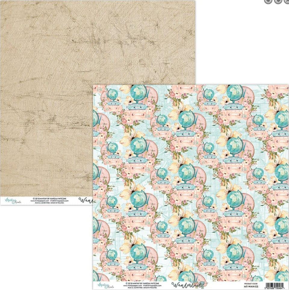 Wanderlust Collection Globes 12 x 12 Double-Sided Scrapbook Paper by Mintay Papers