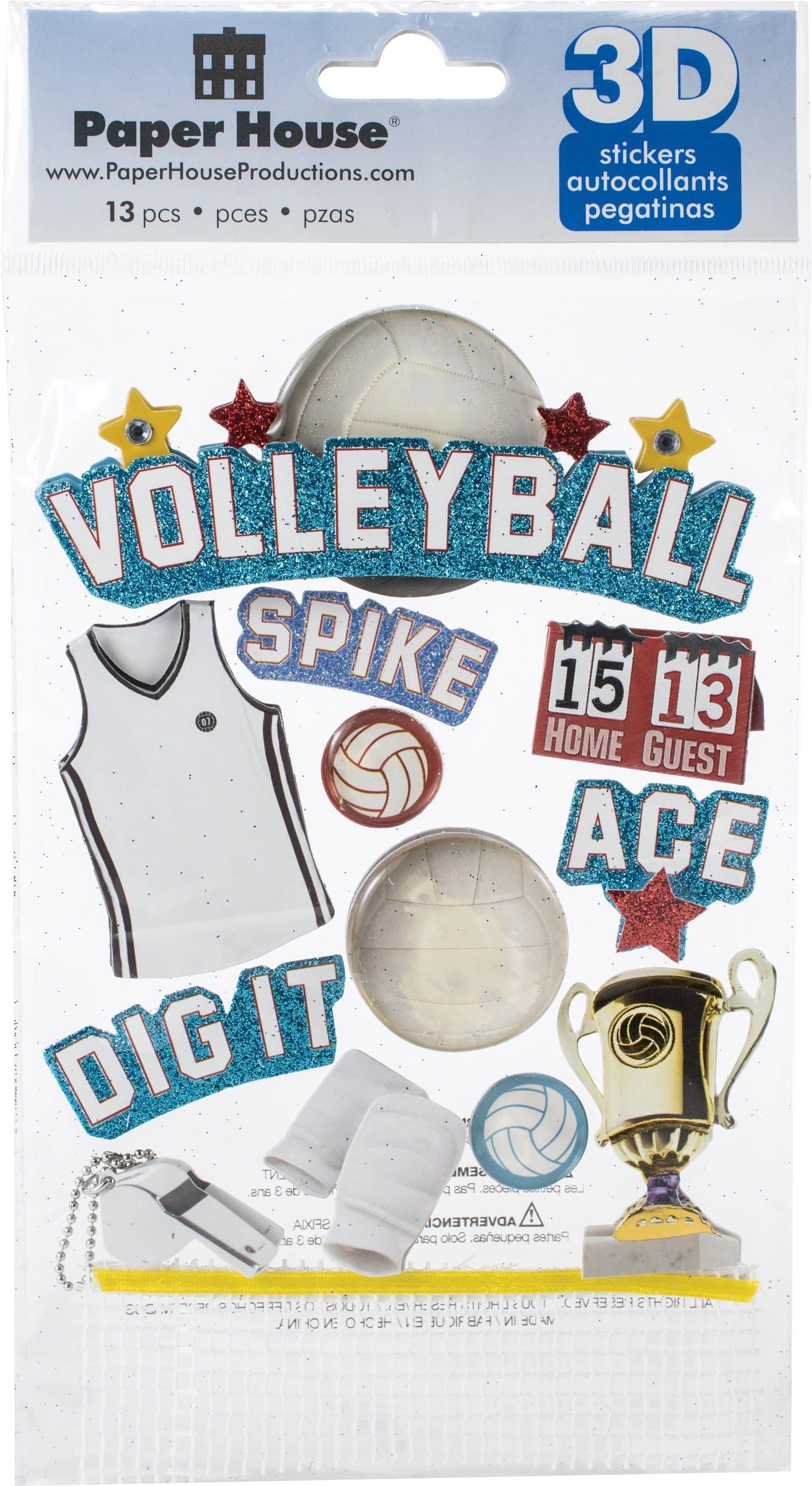 Sports Collection Volleyball Ace 5 x 7 Glitter 3D Scrapbook Embellishment by Paper House Productions - Scrapbook Supply Companies