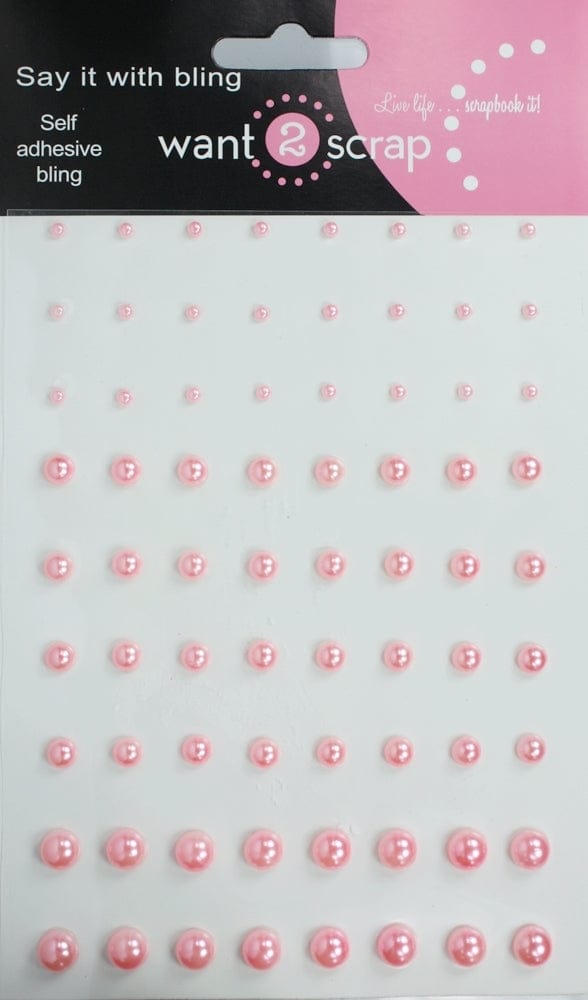 Say It With Bling Collection Light Pink Pearls Self-Adhesive Scrapbook Bling by Want 2 Scrap - 72 Count