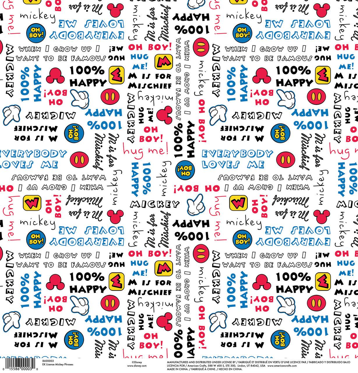 Disney Collection Mickey Phrases 12 x 12 Scrapbook Paper by American Crafts - Scrapbook Supply Companies