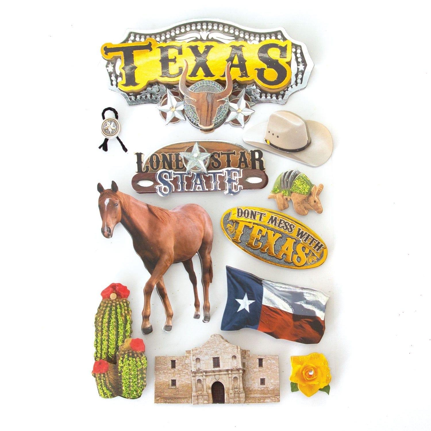 Travel Collection Texas 5 x 7 Glitter 3D Scrapbook Embellishment by Paper House Productions - Scrapbook Supply Companies