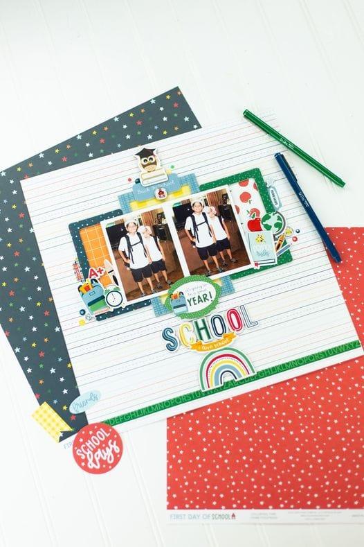 First Day of School Collection 12 x 12 Double-Sided Scrapbook Paper Kit & Sticker Sheet by Echo Park Paper - 13 Pieces - Scrapbook Supply Companies