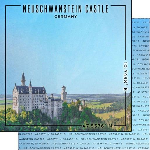 Travel Coordinates Collection Neuschwanstein Castle, Germany 12 x 12 Double-Sided Scrapbook Paper by Scrapbook Customs