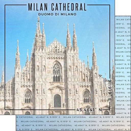 Travel Coordinates Collection Milan Cathedral, Duomo Di Milano, Italy 12 x 12 Double-Sided Scrapbook Paper by Scrapbook Customs - Scrapbook Supply Companies