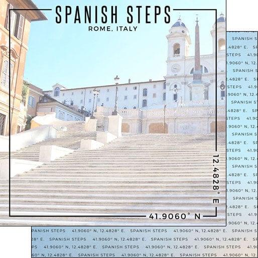 Travel Coordinates Collection Spanish Steps, Rome, Italy 12 x 12 Double-Sided Scrapbook Paper by Scrapbook Customs