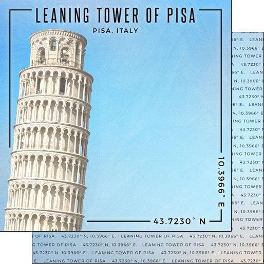 Travel Coordinates Collection Leaning Tower of Pisa, Pisa, Italy 12 x 12 Double-Sided Scrapbook Paper by Scrapbook Customs - Scrapbook Supply Companies