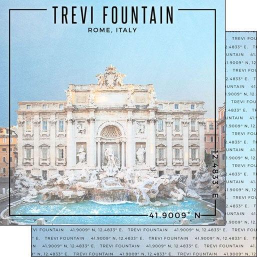 Travel Coordinates Collection Trevi Fountain, Rome, Italy 12 x 12 Double-Sided Scrapbook Paper by Scrapbook Customs