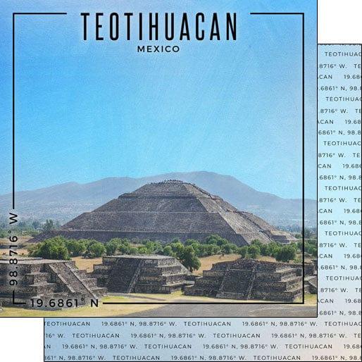 Travel Coordinates Collection Teotihuacan, Mexico 12 x 12 Double-Sided Scrapbook Paper by Scrapbook Customs - Scrapbook Supply Companies