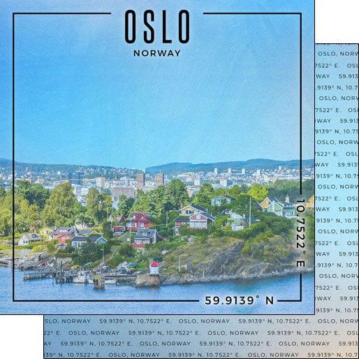 Travel Coordinates Collection Oslo, Norway 12 x 12 Double-Sided Scrapbook Paper by Scrapbook Customs - Scrapbook Supply Companies