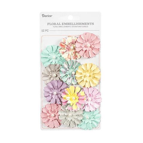 Floral Collection Cossette Assorted 1.5 inch Flower Scrapbook Embellishment by Darice - 12 Piece - Scrapbook Supply Companies
