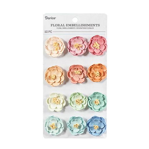 Floral Collection Multi Color 1 inch Flower Scrapbook Embellishment by Darice - 12 Piece - Scrapbook Supply Companies