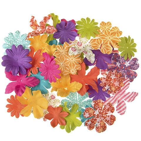 Floral Embellishments Collection Boho Print 1.25 to 1.75 inch Blooms Scrapbook Embellishment by Darice - 65 Pieces - Scrapbook Supply Companies