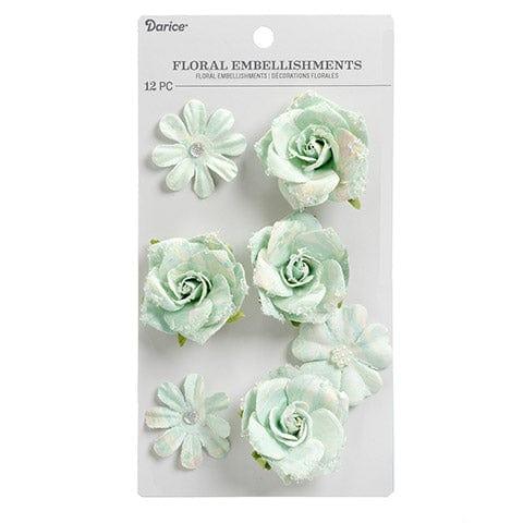 Floral Embellishments Collection Mint Marble Flowers 1.50 to 1.75 inch Blooms Scrapbook Embellishment by Darice - 12 Pieces - Scrapbook Supply Companies