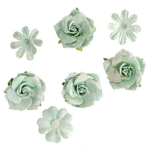 Floral Embellishments Collection Mint Marble Flowers 1.50 to 1.75 inch Blooms Scrapbook Embellishment by Darice - 12 Pieces - Scrapbook Supply Companies