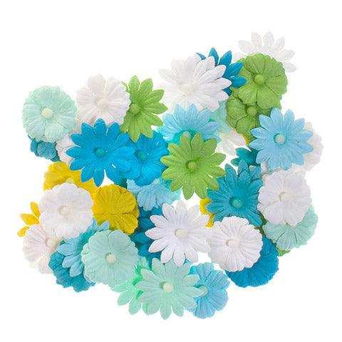 Floral Embellishments Collection Aqua Mix Button Daisy .75 inch Blooms Scrapbook Embellishment by Darice - 48 Pieces - Scrapbook Supply Companies