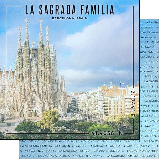 Travel Coordinates Collection La Sagrada Familia, Barcelona, Spain 12 x 12 Double-Sided Scrapbook Paper by Scrapbook Customs - Scrapbook Supply Companies