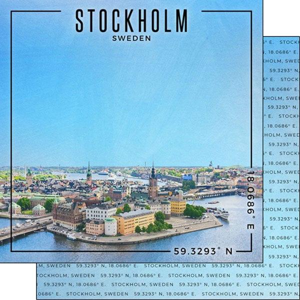 Travel Coordinates Collection Stockholm, Sweden 12 x 12 Double-Sided Scrapbook Paper by Scrapbook Customs
