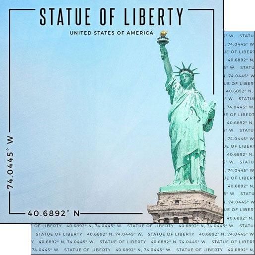 Travel Coordinates Collection Statue of Liberty 12 x 12 Double-Sided Scrapbook Paper by Scrapbook Customs