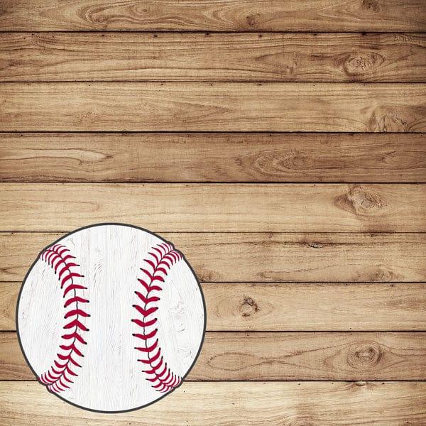 Wood Sports Collection Baseball Brown Wood 12 x 12 Double-Sided Scrapbook Paper by Scrapbook Customs - Scrapbook Supply Companies