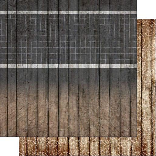 Wood Sports Collection Volleyball Brown Wood 12 x 12 Double-Sided Scrapbook Paper by Scrapbook Customs