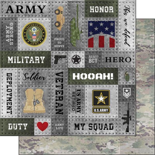 Military Emblem Collection Army Metal Rivets 12 x 12 Double-Sided Scrapbook Paper by Scrapbook Customs