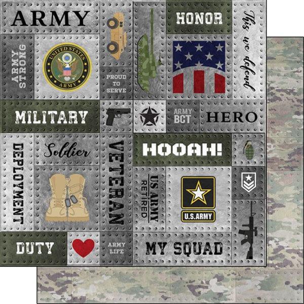 Military Emblem Collection Army Metal Rivets 12 x 12 Double-Sided Scrapbook Paper by Scrapbook Customs - Scrapbook Supply Companies