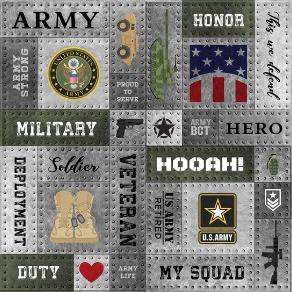 Military Emblem Collection Army Metal Rivets 12 x 12 Double-Sided Scrapbook Paper by Scrapbook Customs - Scrapbook Supply Companies