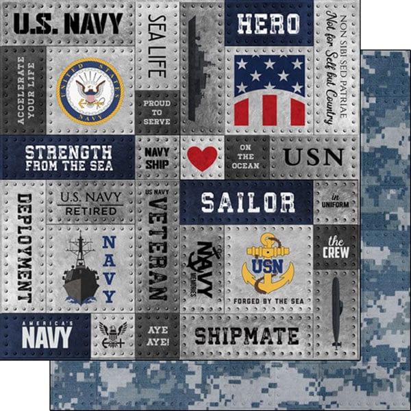 Military Emblem Collection Navy Metal Rivets 12 x 12 Double-Sided Scrapbook Paper by Scrapbook Customs