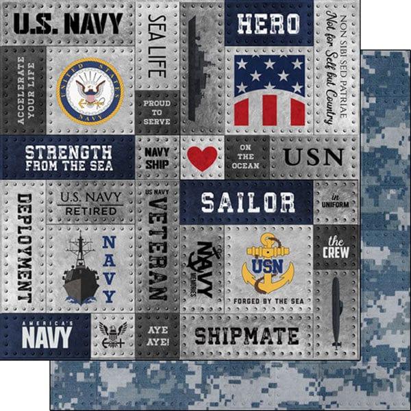 Military Emblem Collection Navy Metal Rivets 12 x 12 Double-Sided Scrapbook Paper by Scrapbook Customs - Scrapbook Supply Companies