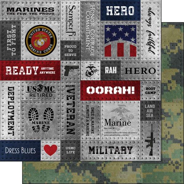 Military Emblem Collection Marine Metal Rivets 12 x 12 Double-Sided Scrapbook Paper by Scrapbook Customs