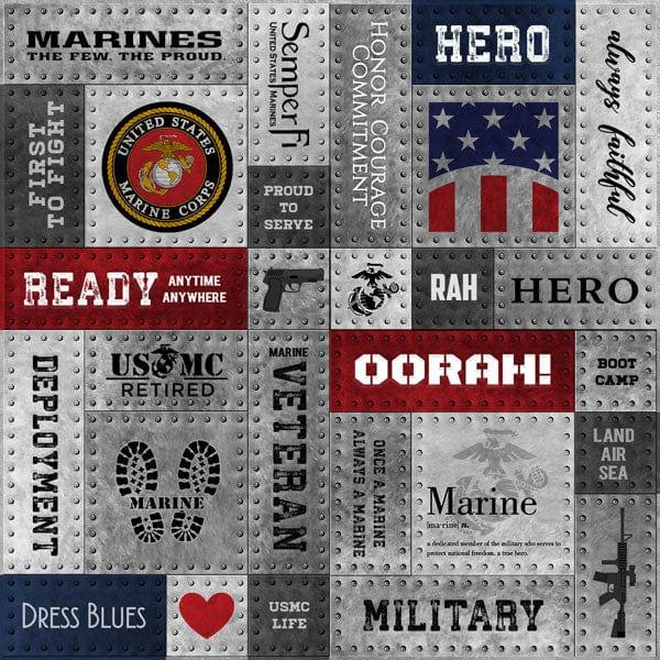 Military Emblem Collection Marine Metal Rivets 12 x 12 Double-Sided Scrapbook Paper by Scrapbook Customs - Scrapbook Supply Companies
