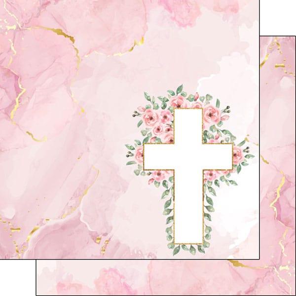 Holy Sacraments Collection Pink Flower Cross 12 x 12 Double-Sided Scrapbook Paper by Scrapbook Customs - Scrapbook Supply Companies