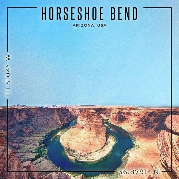 Travel Coordinates Collection Grand Canyon Horseshoe Bend , Arizona, USA 12 x 12 Double-Sided Scrapbook Paper by Scrapbook Customs - Scrapbook Supply Companies