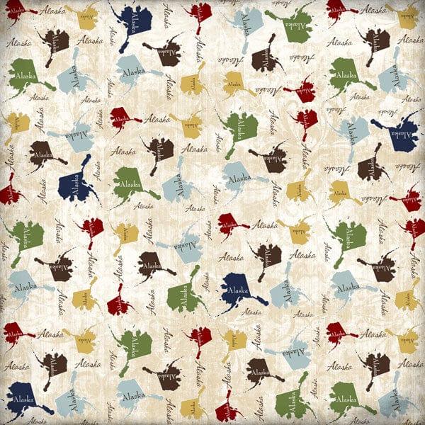 Lovely Travel Collection Alaska State Shape 12 x 12 Scrapbook Paper by Scrapbook Customs - Scrapbook Supply Companies