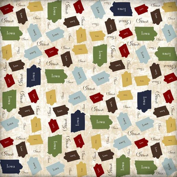 Lovely Travel Collection Iowa State Shape 12 x 12 Scrapbook Paper by Scrapbook Customs - Scrapbook Supply Companies