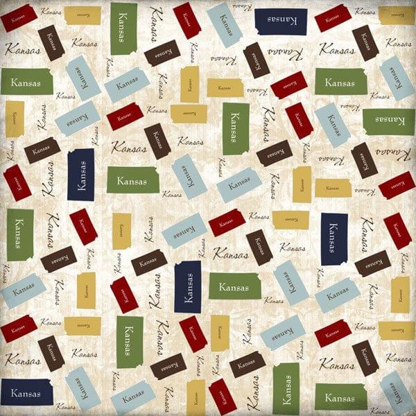 Lovely Travel Collection Kansas State Shape 12 x 12 Scrapbook Paper by Scrapbook Customs