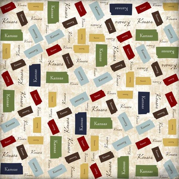 Lovely Travel Collection Kansas State Shape 12 x 12 Scrapbook Paper by Scrapbook Customs - Scrapbook Supply Companies