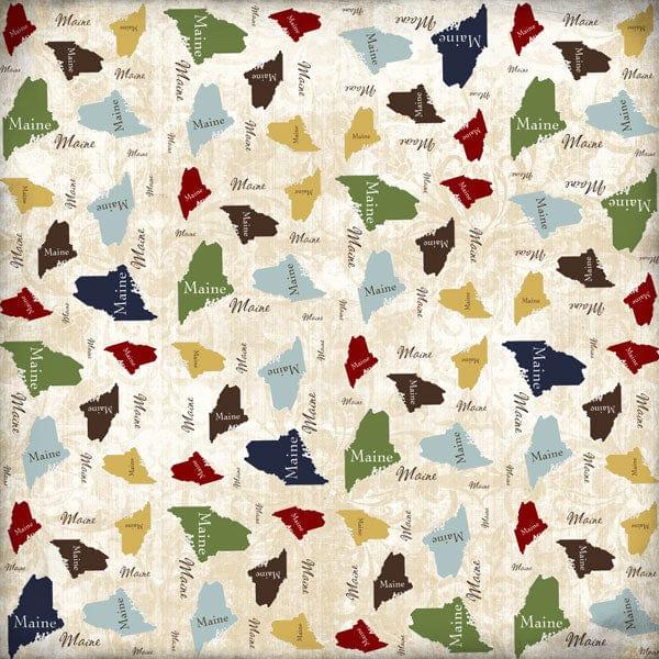 Lovely Travel Collection Maine State Shape 12 x 12 Scrapbook Paper by Scrapbook Customs - Scrapbook Supply Companies