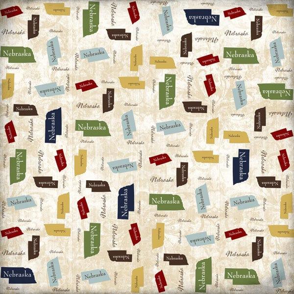 Lovely Travel Collection Nebraska State Shape 12 x 12 Scrapbook Paper by Scrapbook Customs