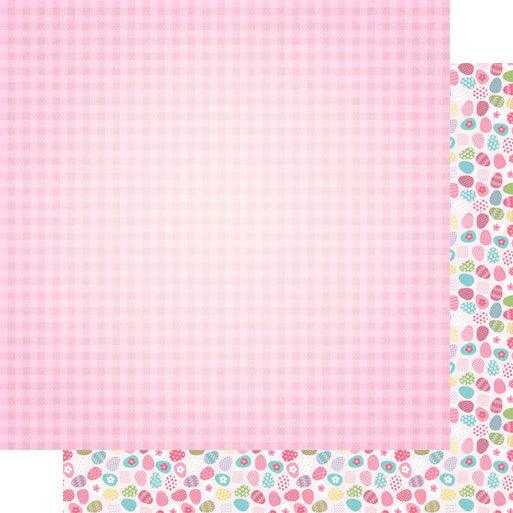 Easter Baskets & Bunnies Collection Tiny Easter Eggs & Pink Gingham 12 x 12 Double-Sided Scrapbook Paper by Scrapbook Customs