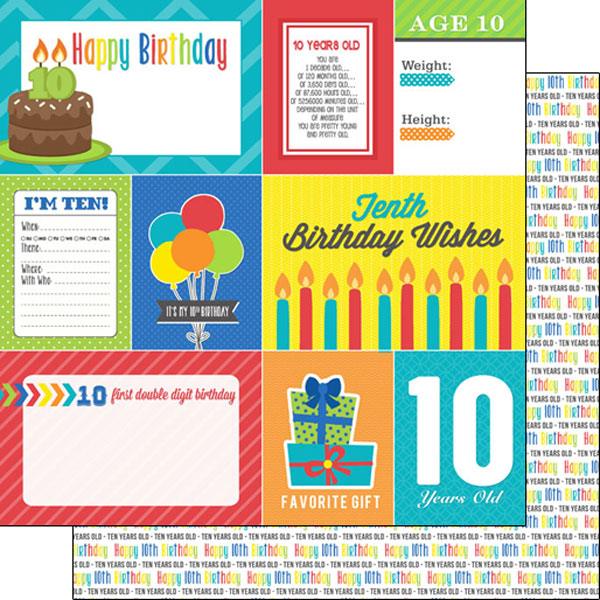 Birthday Journal Collection Tenth Birthday Wishes 12 x 12 Double Sided Scrapbook Paper by Scrapbook Customs - Scrapbook Supply Companies