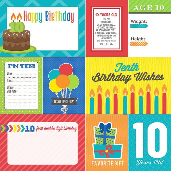 Birthday Journal Collection Tenth Birthday Wishes 12 x 12 Double Sided Scrapbook Paper by Scrapbook Customs - Scrapbook Supply Companies