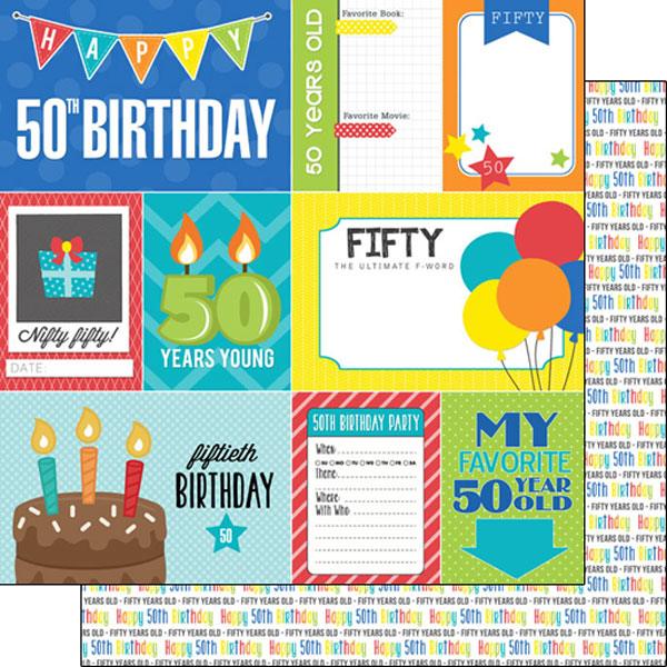 Birthday Journal Collection 50th 12 x 12 Double-Sided Scrapbook Paper by Scrapbook Customs - Scrapbook Supply Companies
