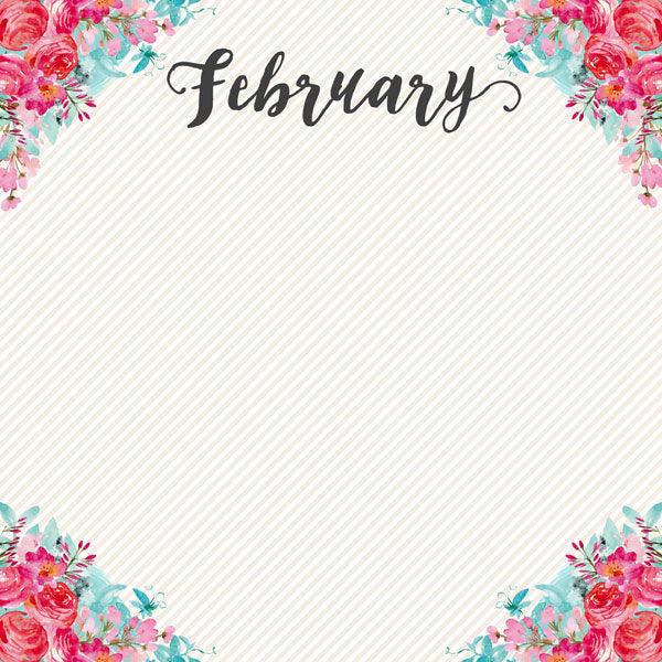 Calendar Memories Collection February 12 x 12 Double-Sided Scrapbook Paper by Scrapbook Customs - Scrapbook Supply Companies