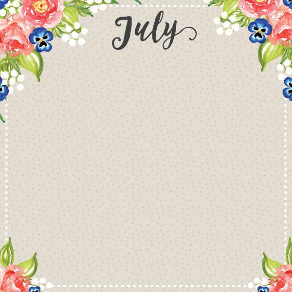 Calendar Memories Collection July 12 x 12 Double-Sided Scrapbook Paper by Scrapbook Customs - Scrapbook Supply Companies